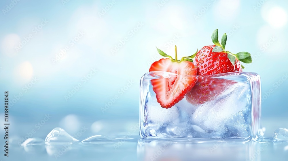 Poster fresh strawberries on ice create a refreshing summer treat in a chilled setting