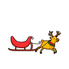 Cartoon Santa sleigh with reindeer - Christmas Illustration