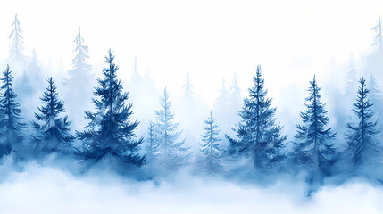 Fototapeta premium Watercolor illustration of snowy forest with christmas trees. winter holiday backdrop. Snowy Pine Forest. Illustration