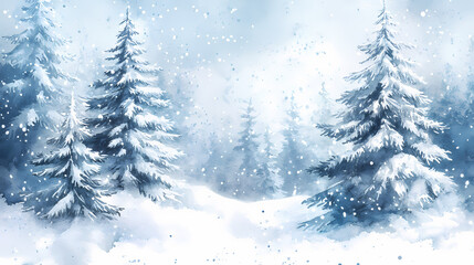Fototapeta premium Watercolor snowy pine trees and firs illustration, winter forest hand drawn isolated illustration. Snowy Pine Forest. Illustration
