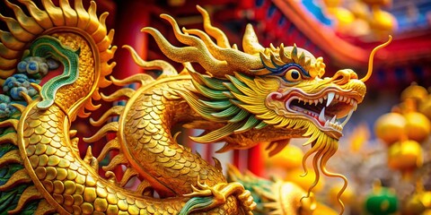 Fototapeta premium Majestic Golden Dragon Zodiac Symbol Representing Prosperity, Strength, and Good Fortune in 2024