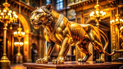 Majestic Golden Panther Statue Elegantly Displayed in an Opulent Setting with Intricate Details