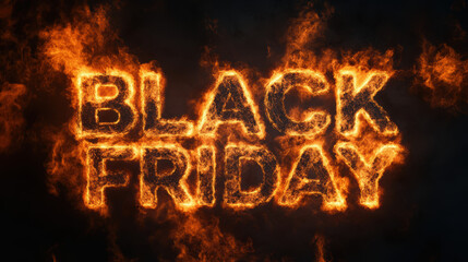 "Black Friday" Text with Intense Flames on a Dark Background