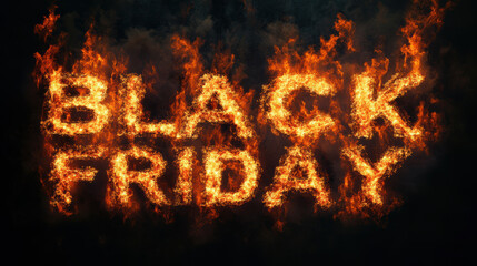 "Black Friday" Text with Intense Flames on a Dark Background