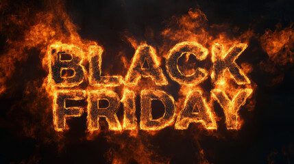 "Black Friday" Text with Intense Flames on a Dark Background