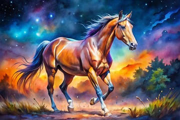 Majestic Horse Watercolor Painting Capturing the Grace and Beauty of Equine Life in Vibrant Colors