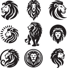 Obraz premium lion black silhouette icon set
