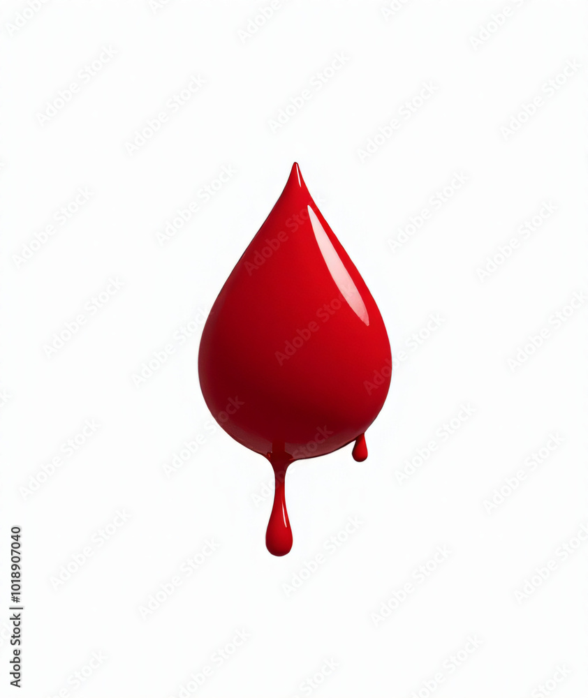 Poster a single red droplet of blood is depicted in isolation against a pure white background as part of a 