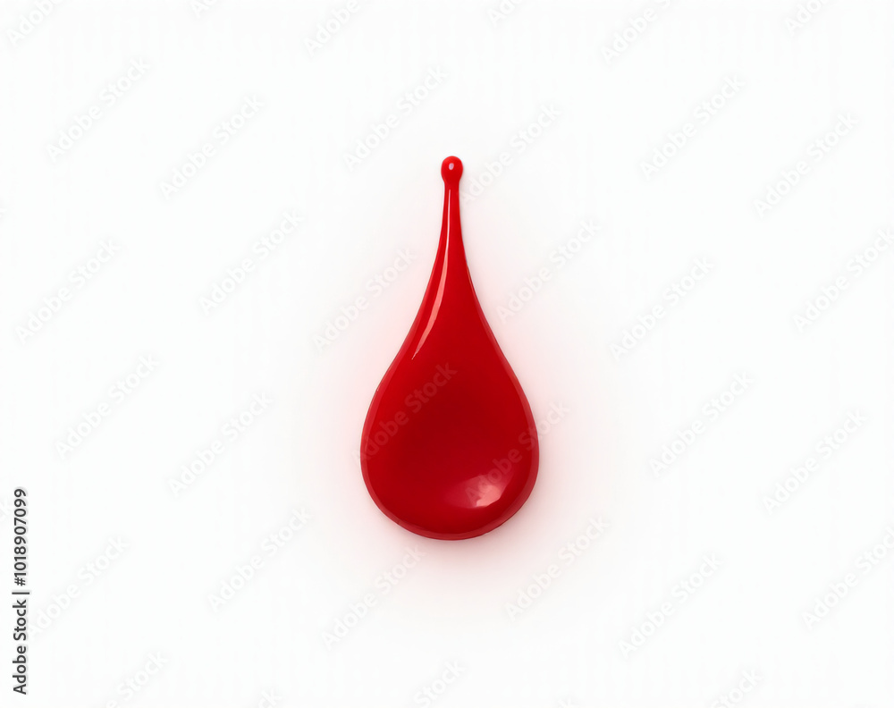 Aufkleber a single red droplet of blood is depicted in isolation against a pure white background as part of a 