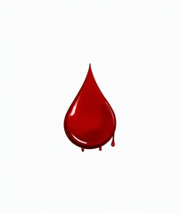 Obraz premium A single red droplet of blood is depicted in isolation against a pure white background as part of a graphic design concept using splattered blood._00002_