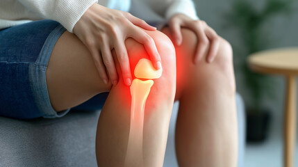 Naklejka premium Woman at home suffering from hip pain due to osteoarthritis and health issues