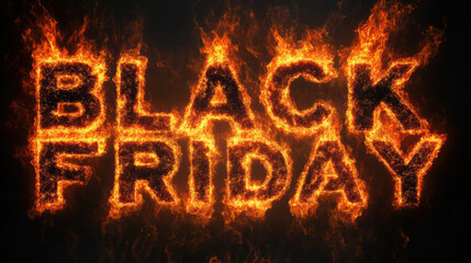 "Black Friday" Text with Intense Flames on a Dark Background