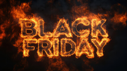 "Black Friday" Text with Intense Flames on a Dark Background