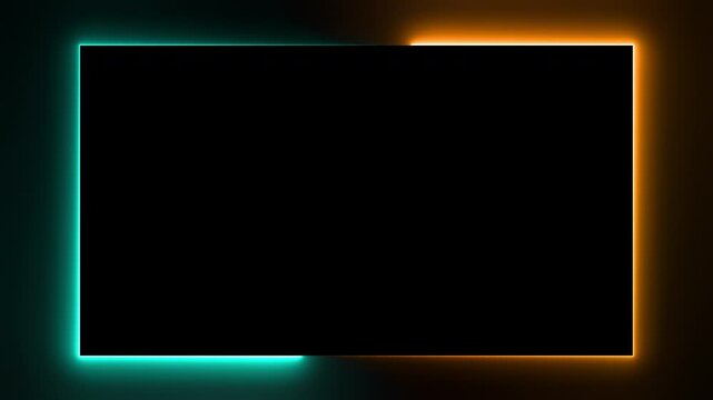 Bright, glowing, neon frame. Template for poster, photo or advertising. Seamless looping animation with free space in the middle.