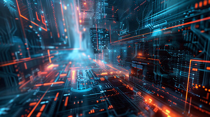 Obraz premium Digital patterns illuminated in neon colours