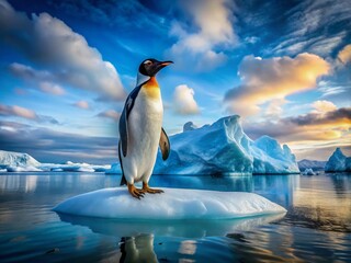 Majestic Penguin Standing Proudly on a Floating Iceberg in a Serene Arctic Landscape