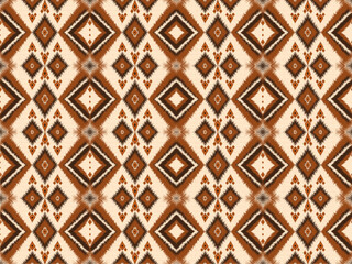 Intricate geometric pattern featuring diamonds in warm tones of brown and orange on light background, creating visually appealing textile design.  Seamless Pattern paint lines