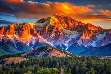 Majestic Pikes Peak Landscape in the Rocky Mountains Captured During a Vibrant Sunset Sky