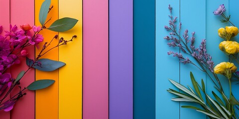 Obraz premium A series of multicolored panels adorned with different flowers, creating a vivid and lively display of hues.