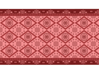 Intricate floral pattern featuring diamonds and circles in shades of pink and maroon, perfect for textiles or wallpaper designs.  Seamless Pattern paint lines