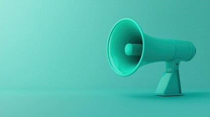 A vibrant teal megaphone stands out on a simple background, symbolizing clear communication and bold expression.
