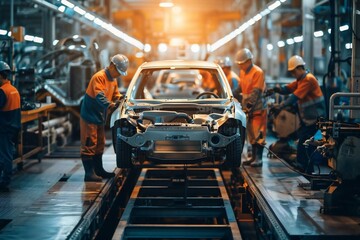 Fototapeta premium group of industrial engineers working on innovative car designs on the production line in a factory.