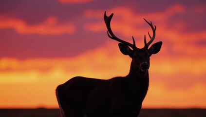 Deer silhouette against a glowing sunset sky