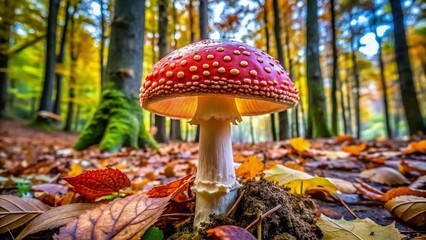 Man of the Woods Mushroom Growing in a Lush Forest Surrounded by Greenery and Fallen Leaves
