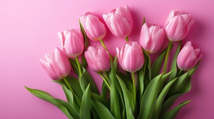 Naklejka premium Elegant Pink Tulips Arranged on a Soft Pink Background