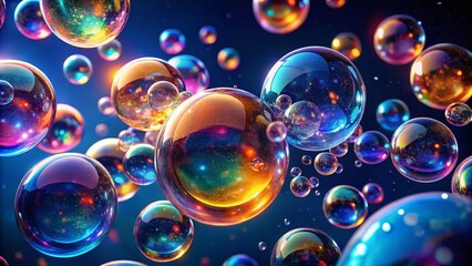 Mesmerizing Animation of Colorful Bubbles Floating and Rising in a Clear Blue Background