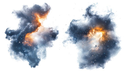 Collection of Isolated Nebula Cloud Patterns in Vibrant Colors Generative AI