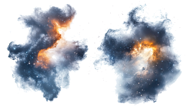 Collection of Isolated Nebula Cloud Patterns in Vibrant Colors Generative AI