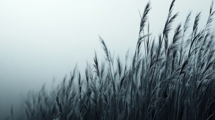 Obraz premium Close-up of tall grass with feathery plumes against a misty background