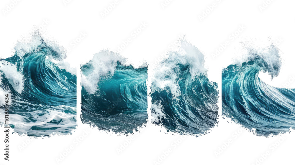 Poster collection of ocean water waves in dynamic motion generative ai