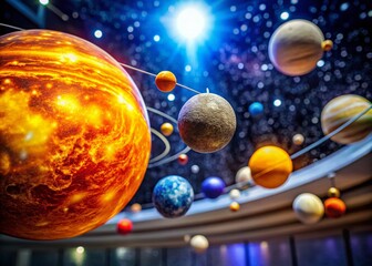 Model of Earth, Moon, and Sun in a Solar System Display for Educational Purposes and Illustration