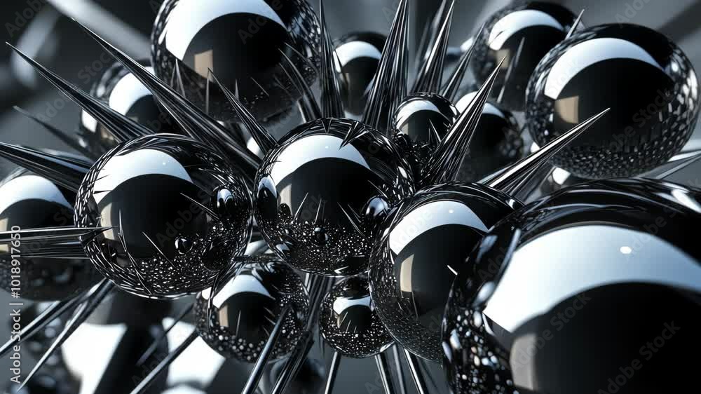 Poster growing and connecting chrome spheres to form an abstract structure