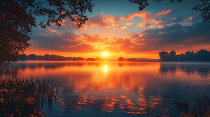 sunset over the lake