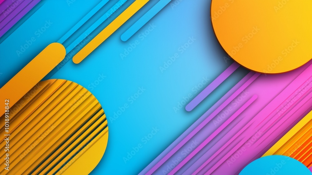 Aufkleber colorful abstract design with vibrant circles and lines on a gradient background