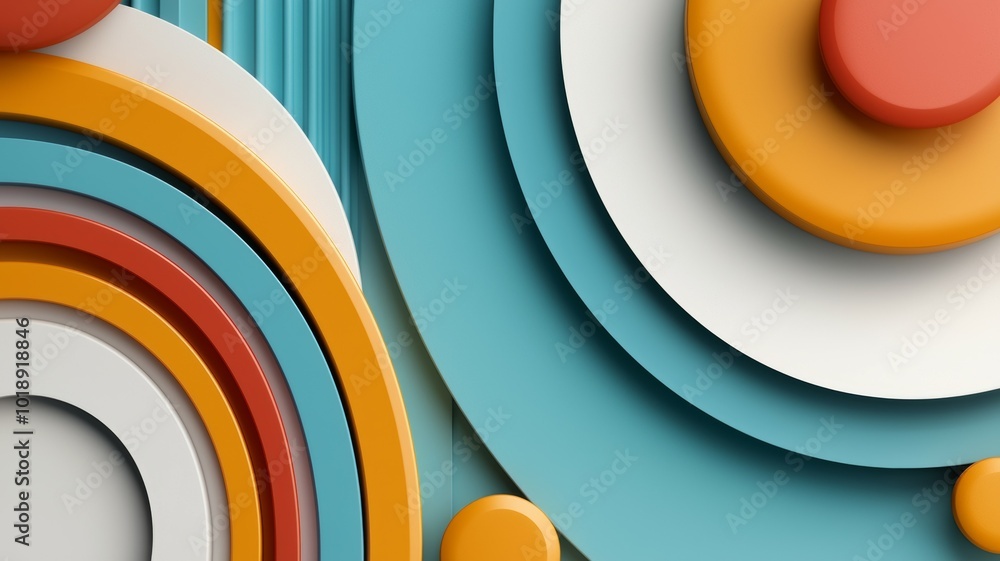 Poster colorful geometric shapes create a vibrant abstract design in a playful arrangement featuring waves 