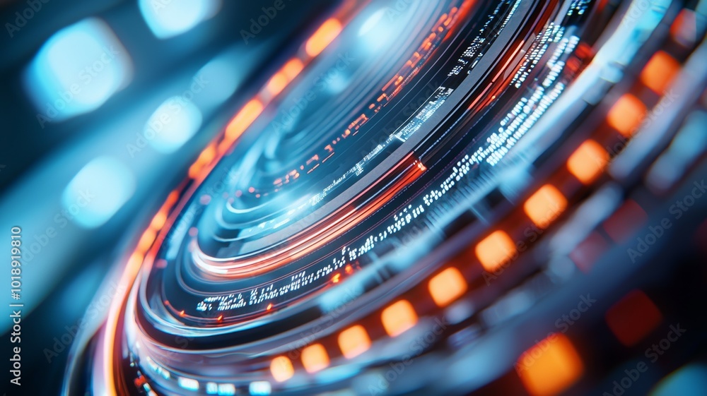 Poster colorful abstract circular design illustrating technology and data visualization in a modern digital