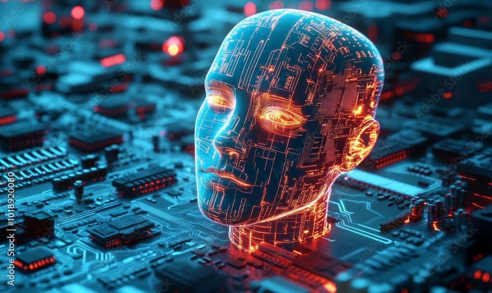 Poster printed circuit board and microprocessor, artificial intelligence of a digital person.