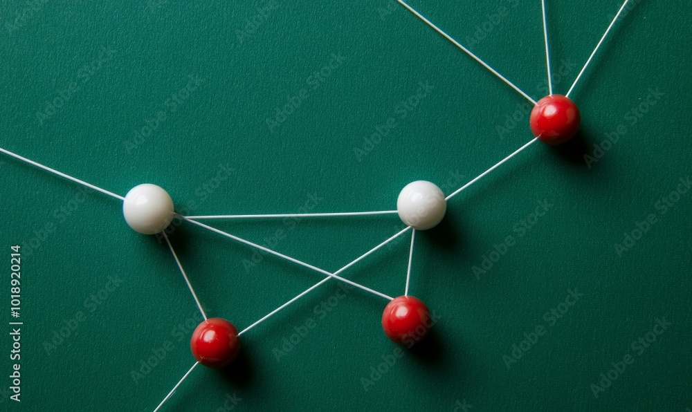 Aufkleber push pins connected with white string on green background