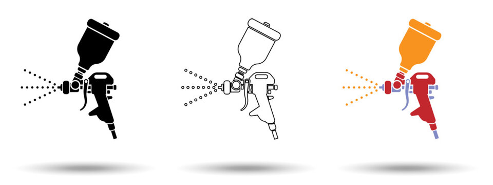 Spray gun icon. Spray gun icon on a white background, isolated. The icon has three uses in applications and websites. Vector illustration. Spray gun icon on a white background.