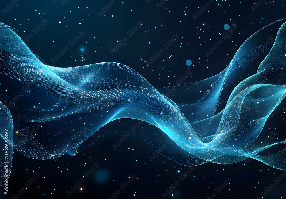 Poster big data visualization concept design with bright glowing lines on abstract technology background de