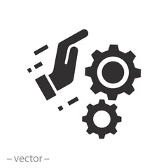gears in hand, persistence in process icon, hard work, effective operation, cog mechanism, business integrate, flat vector illustration