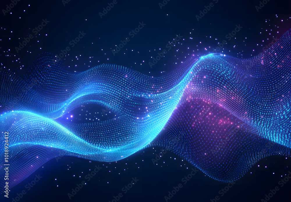 Poster big data visualization concept with bright glowing lines on abstract technology background design. 3