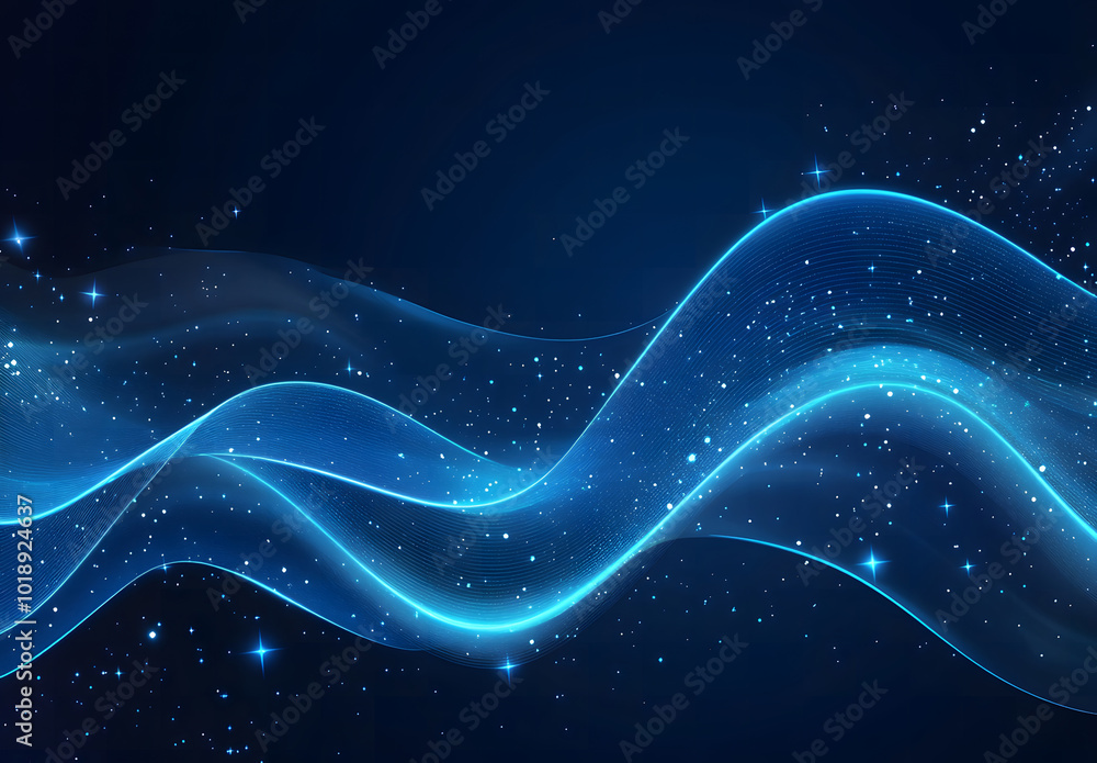 Poster big data visualization concept with bright glowing lines on abstract technology background design. 3