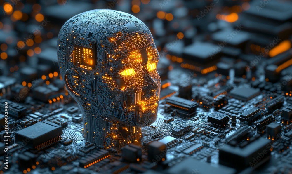 Poster printed circuit board and microprocessor, artificial intelligence of a digital person.