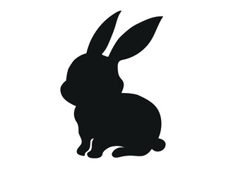 Black Silhouette of Rabbit Isolated on White Backdrop. Easter Bunny. Simple black icon of hare. Concept of Cute Animal Illustration, Minimalist Style. Design Element, Icon, Print, Logo