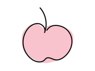Continuous one-line drawing of a pink apple isolated on a white background. Whole fruit. Outline. Line art. Design element, print, and icon. Concept of fruit design, healthy dessert, fresh produce